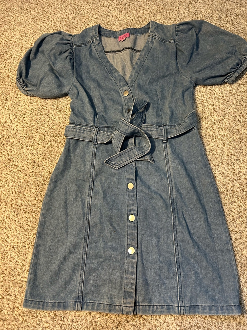 Francesca's Collections Blue Denim Snap-Front Belted Dress